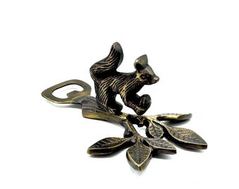 Bronze Metal Squirrel on Leaf Cute Bottle Cap Opener - Animal Nature