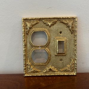 Vintage Heavy Solid Gold Brass Regency Outlet Switch Cover Combo Plate