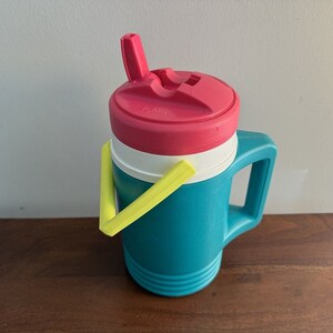 Vintage Playmate Half Gallon Retro Jug Thermos 90s Teal Pink Colorful