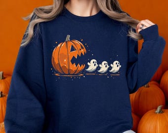 Halloween Pumpkin Ghost Hoodie: Spooky Season Graphic Sweatshirt
