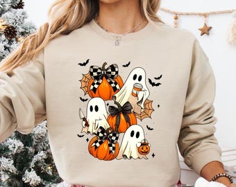 Halloween Ghost Pumpkin Sweatshirt, Spooky Season Crewneck Pullover