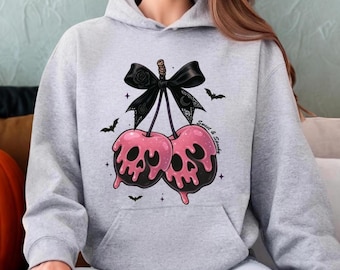 Skull Cherries Sweatshirt, Sweet & Spooky Gothic Halloween Hoodie