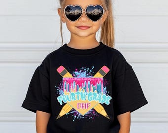Back To School Drip T-Shirt, Colorful Pencil Tee, PreK-4th Grade