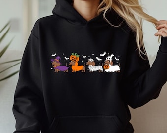 Halloween Dachshund Hoodie, Spooky Dogs Fall Pullover
