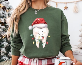 Christmas Tooth Sweatshirt, Dental Hygienist Gift, Dentist Xmas Crewneck