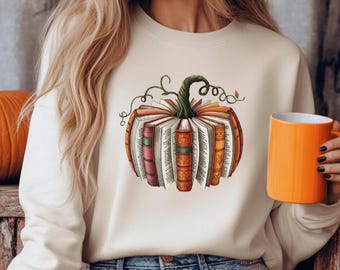 Custom Book Pumpkin Hoodie: Fall Reading Sweatshirt, Teacher Librarian Gift