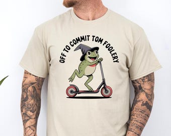 Funny Frog Scooter T-Shirt, Off To Commit Tom Foolery Graphic Tee