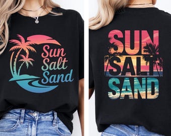 Sun Salt Sand Beach Graphic Tee, Retro Sunset Coastal Shirt
