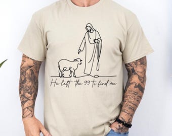 Christian Minimalist Line Art T-Shirt, Jesus and Lamb Graphic
