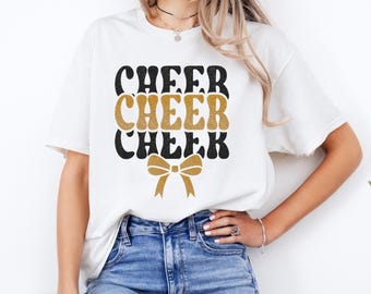 Cheerleader Shirt: Retro Style with Gold Bow - Casual Game Day Tee
