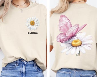 Custom Daisy Butterfly Shirt, Personalized Bloom Tee, Spring Summer Gift