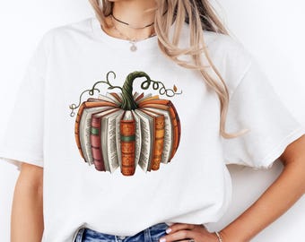 Book Pumpkin T-Shirt, Fall Reading Tee, Halloween Book Lover Shirt
