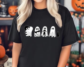 Camiseta de familia fantasma de Halloween: Camiseta de otoño para amantes de los gatos espeluznantes