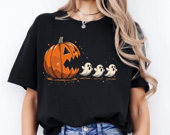 Pumpkin Ghost Graphic T-Shirt, Spooky Fall Tee