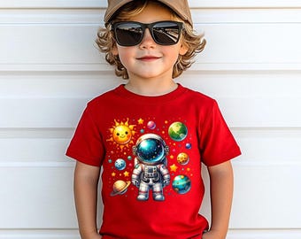 Kids Astronaut Planets T-Shirt, Space Galaxy Tee