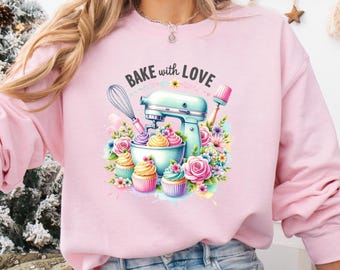 Bake With Love Shirt, Cupcake & Mixer, Baking Gift