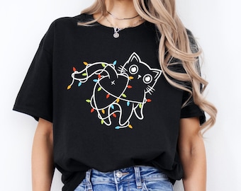Christmas Cat Lights Shirt, Funny Christmas Tee