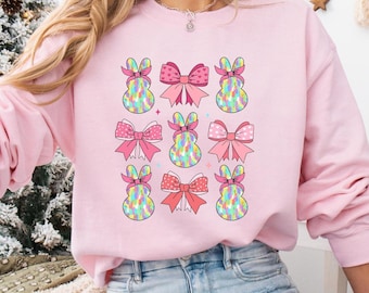 Easter Bunny Bow Sweatshirt, Pastel Spring Crewneck