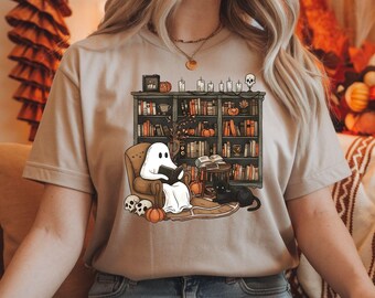 Ghost Book Reader Shirt, Halloween Book Lover Tee