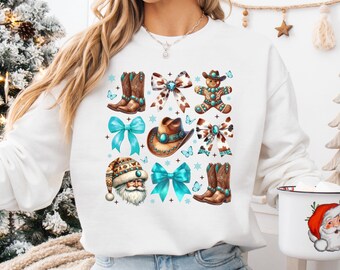Western Christmas Sweatshirt, Cowgirl Santa Rodeo Xmas