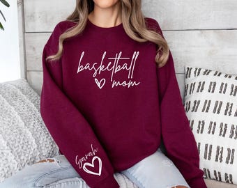 Personalized Basketball Mom Sweatshirt, Custom Sleeve Name Crewneck