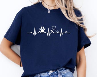 Vet Tech Heartbeat T-Shirt, Animal Paw Print Stethoscope Tee