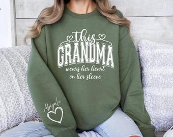 Custom Grandma Sweatshirt, Personalized Heart Sleeve, Cozy Gift
