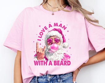 Funny Santa Christmas Shirt, I Love A Man With A Beard Tee