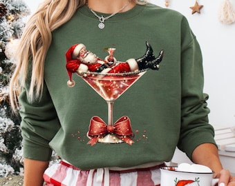 Santa Martini Sweatshirt: Festive Holiday Cocktail Crewneck