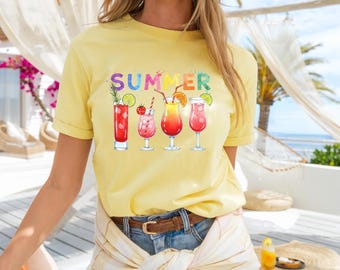 Colorful Cocktail Graphic Tee, Summer Drinks Beach Shirt
