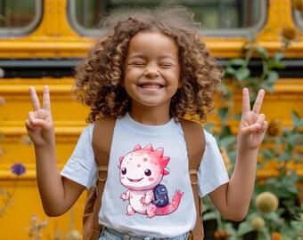 Axolotl Backpack Kids T-Shirt, Personalized Back To School Tee