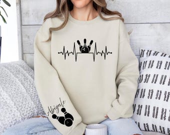 Bowling Team Sweatshirt: Heartbeat Graphic (Name on Sleeve)