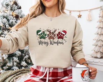 Merry Woofmas Sweatshirt, Dog Christmas Holiday Sweater