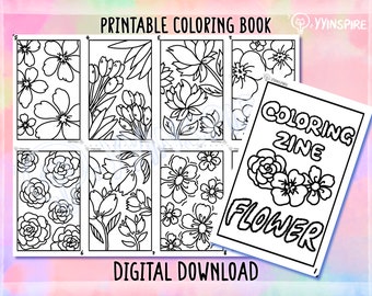 Flower Coloring Zine: Printable Mini Coloring Book (Digital Download PDF)