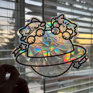 Cute cat Planet Suncatcher, window art for cat lover, rainbow maker decal sun catcher, self adhesive window cling, Window Sticker