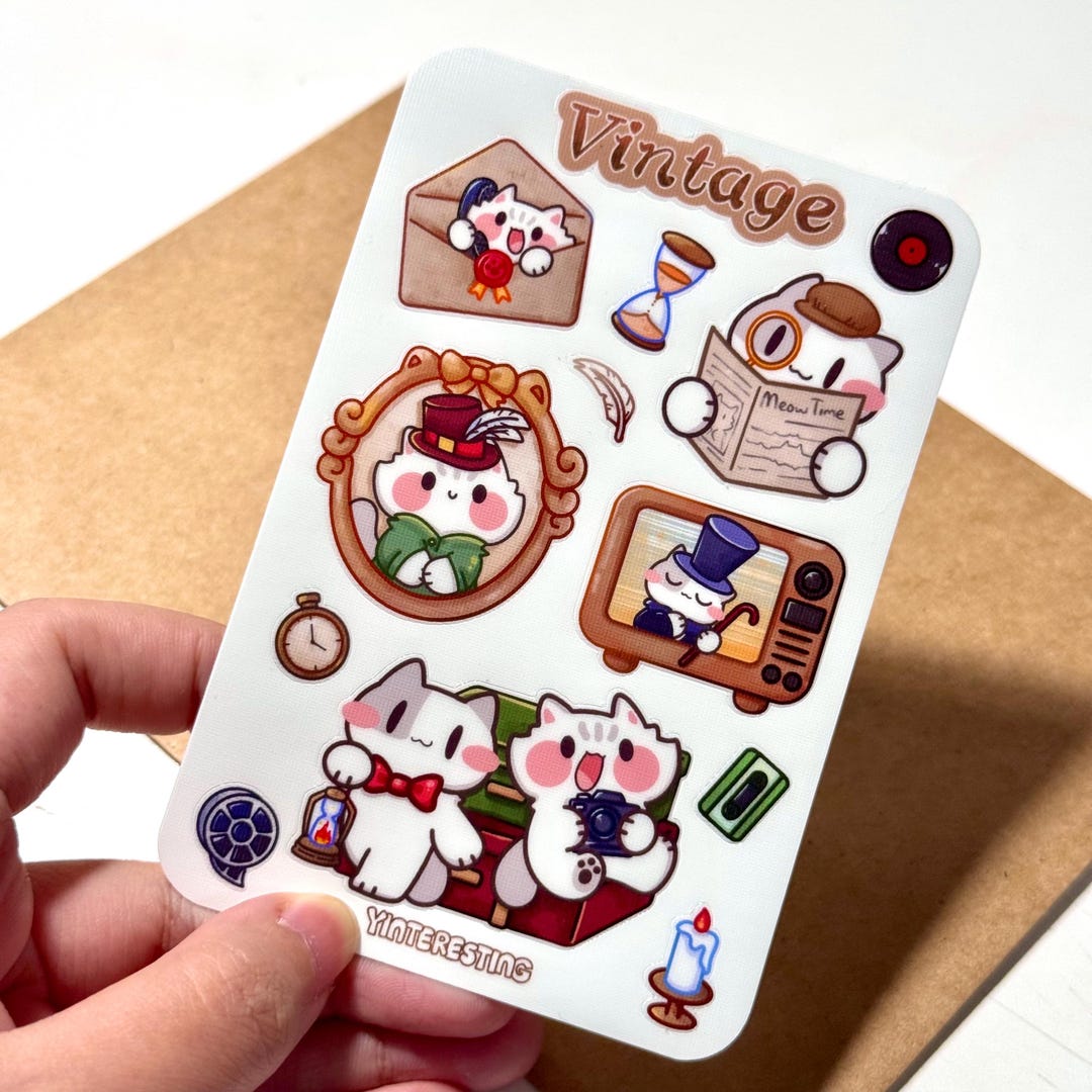 Vintage Cat Sticker Sheet: Laminated Stickers - Etsy