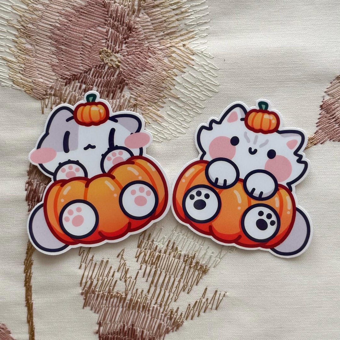 Kawaii Halloween Cat Stickers: Jack O' Lantern Glossy Vinyl Die Cut - Etsy