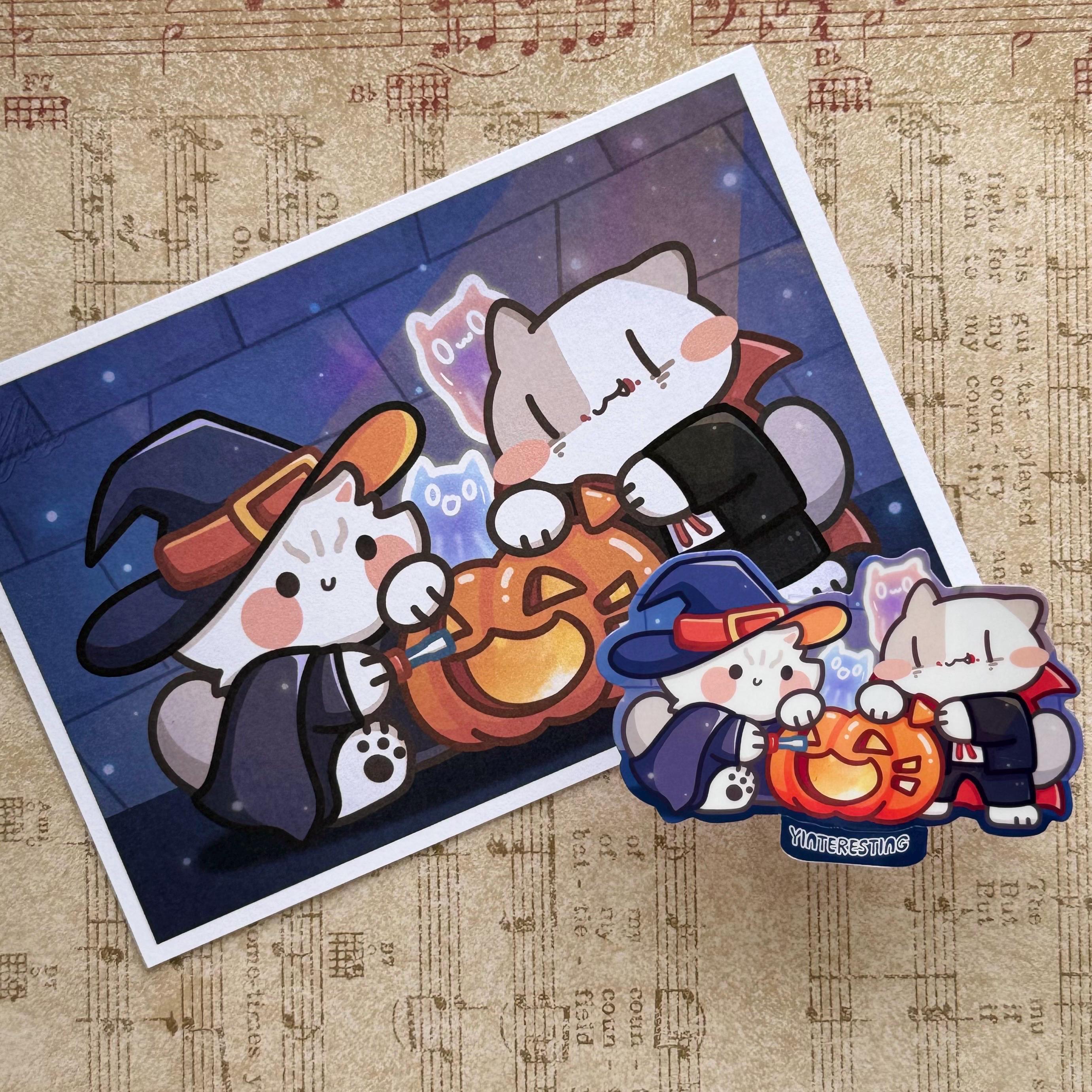 Halloween Jack O Lantern Pumpkin Cats Stickers, Glossy Die Cut Sticker ...