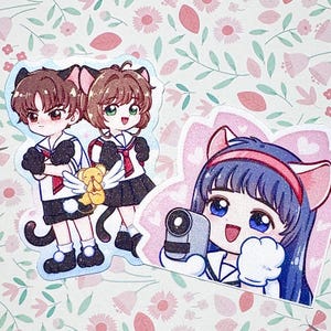 Pegatina de Sakura Meow de Cardcaptor, pegatinas de Sakura Anime, pegatina troquelada de vinilo con purpurina Kawaii, resistente a la intemperie, regalo perfecto para amantes de los gatos.