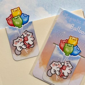 Balloon Cat Magnetic Bookmark,Gift For Book lovers,For Cat Lovers, Cat Bookmark, Bookish, Laminated bookmark, Cat lady gift for cat love