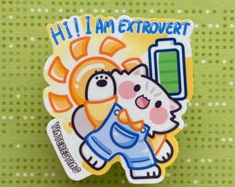 Pegatina de gato extrovertido: pegatinas de vinilo brillante kawaii