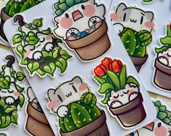 Kawaii Plant Cat Stickers: Glossy vinyl stickers