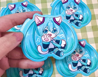 Hatsune Miku Meow-klistermärke: Kawaii glitter vinylstans