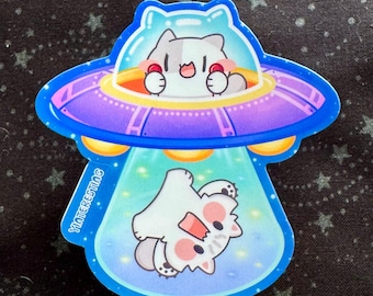 UFO Cat Sticker: Kawaii Alien Glossy Vinyl Stickers