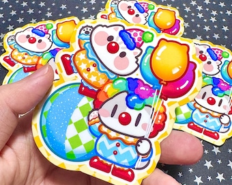 Clown Cat Sticker: Kawaii Glossy Vinyl Die Cut Sticker