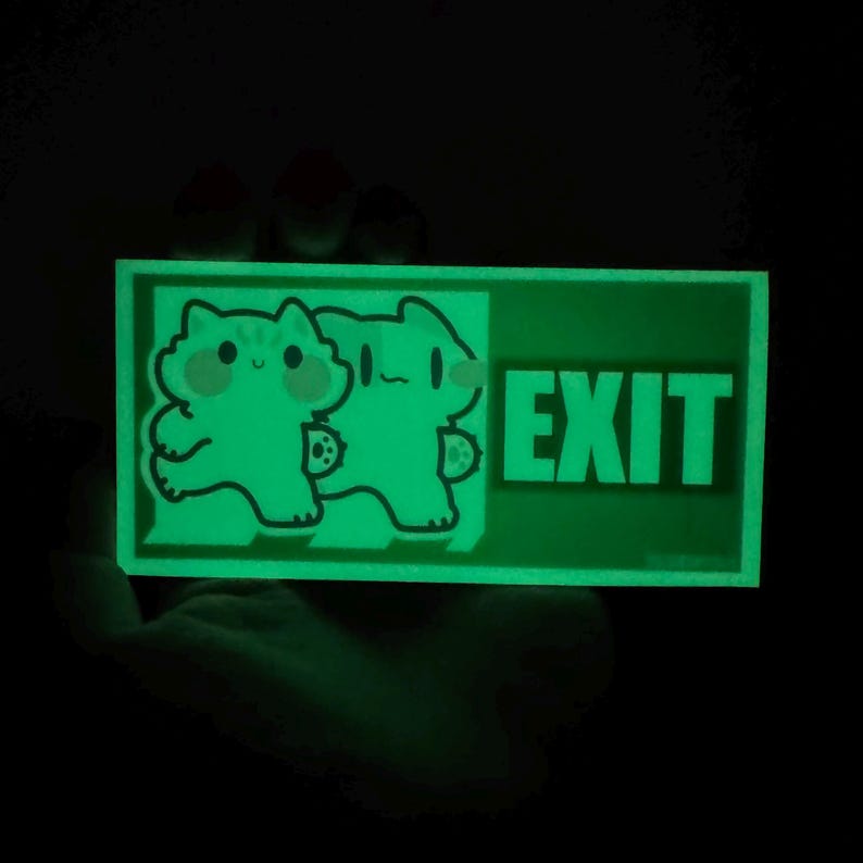 Glow in the Dark Cat Exit Sign Sticker: Kawaii Glossy Vinyl Die Cut - Etsy