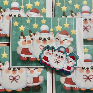 Seattle Cloud dog Kumo e cat Cartões de felicitações e adesivos, cartões de Natal de 4,25” x 5,5”, presente de Natal para amantes de cães e gatos, presentes,