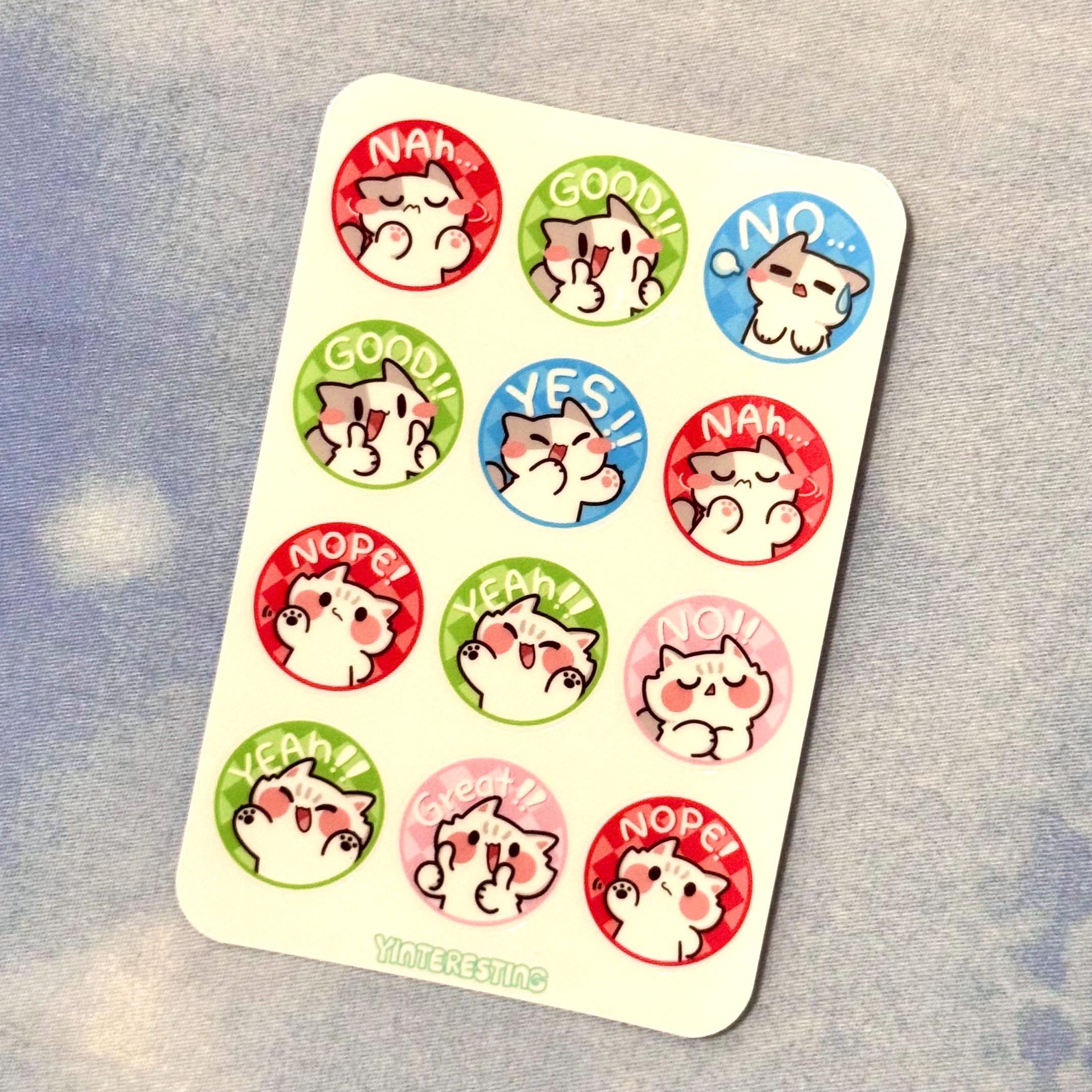 Yes Click Sticker YES OR NO Cat Sticker Sheet: Laminated Stickers - Etsy
