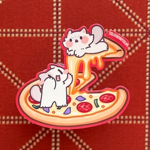 Pizza Cat Sticker, Kawaii Glossy Vinyl Die Cut Sticker, Weatherproof, Perfect for Bottles, Laptops, and Gifts for cat lover, Fast food