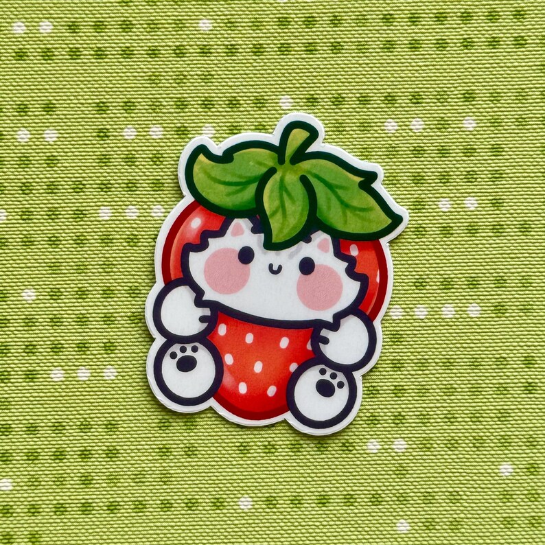 Strawberry Cat Sticker Set: Kawaii Glossy Vinyl Die Cut Stickers - Etsy